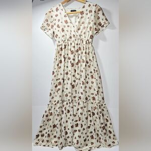 1 State XS Cream and Brown Dress Beautiful V-Neck High Waist